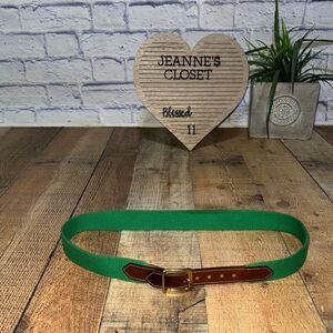 Dooney & Bourke Surcingle Belt 36 Green Canvas Strap Leather Brass Buckle